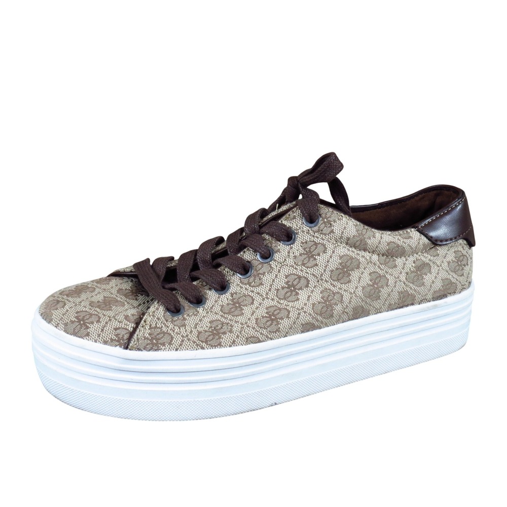 Guess Alexea Women Platform Sneaker Size 9.5 Lifestyle Brown‎ Monogram Textile